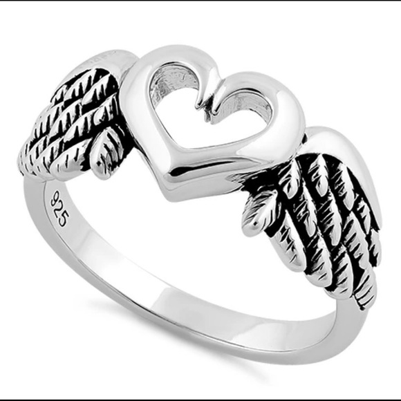 925 STERLING SILVER Angel Wings Heart Ring - Picture 13 of 16